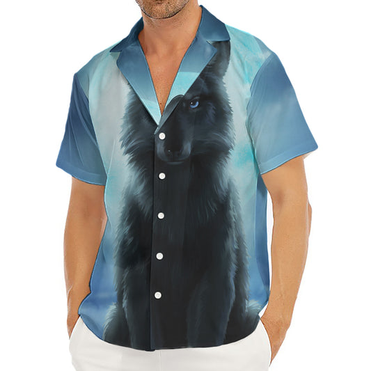 Moonlight Wolf Print Men's Deep V-Neck Shirt