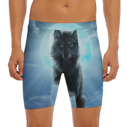 Moonlight Wolf Print Men's Long Boxer Briefs