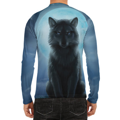 Moonlight Wolf Print Men's Long Sleeve Rash Guard