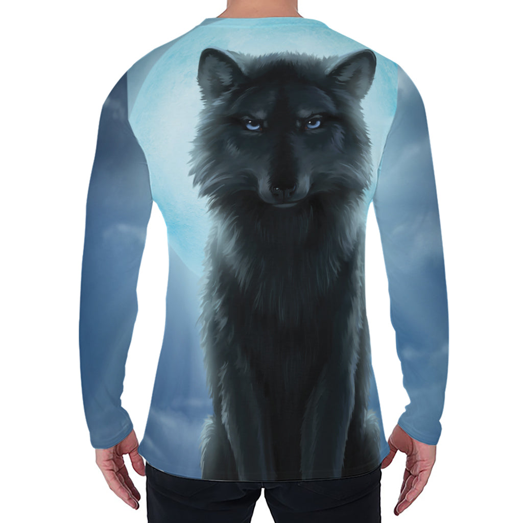 Moonlight Wolf Print Men's Long Sleeve T-Shirt