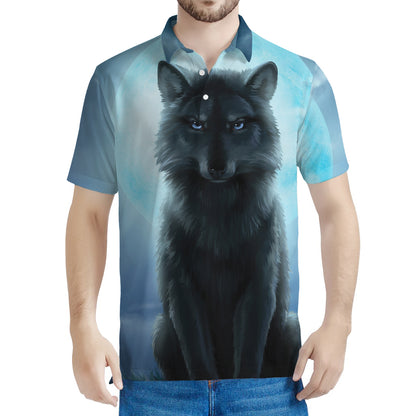 Moonlight Wolf Print Men's Polo Shirt