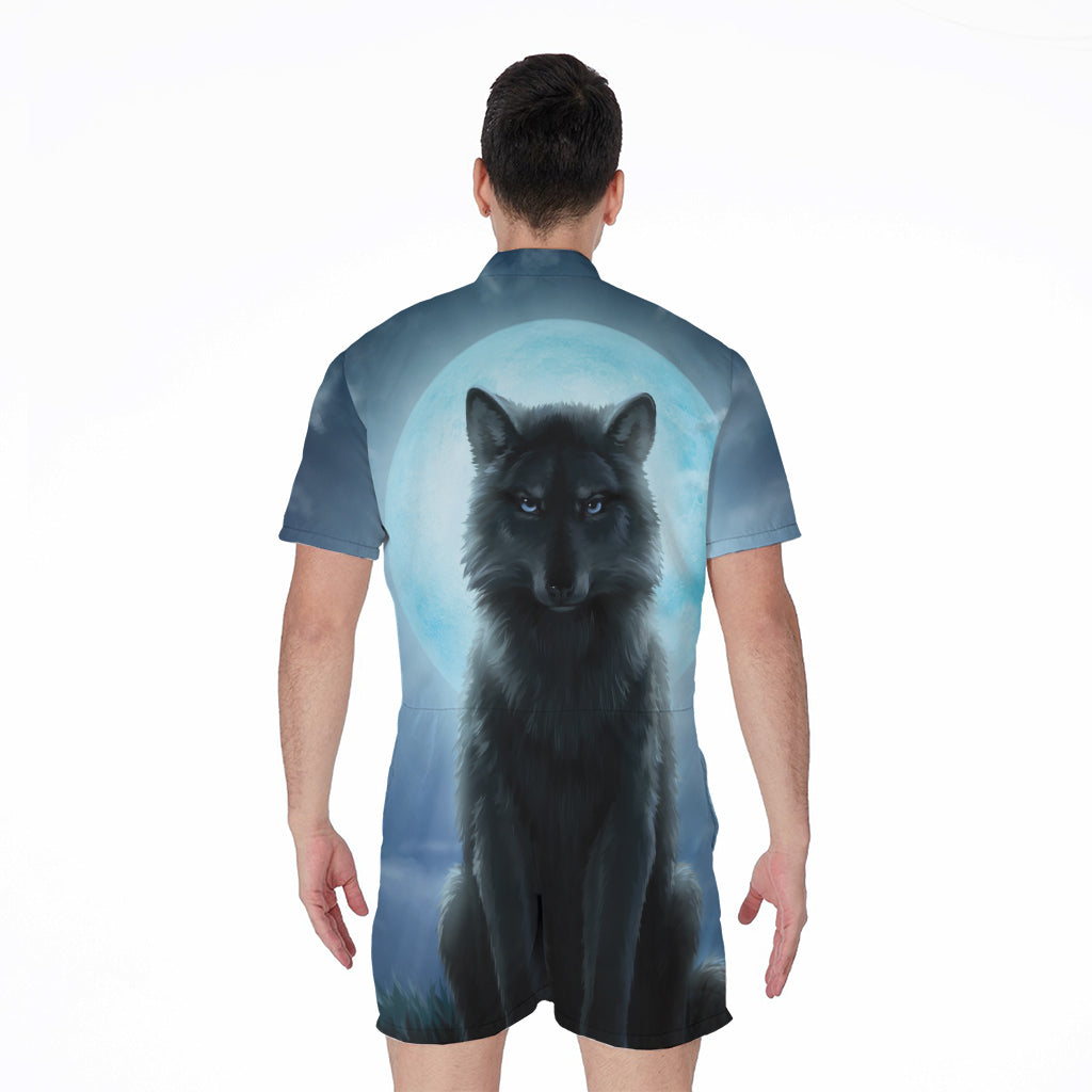 Moonlight Wolf Print Men's Rompers