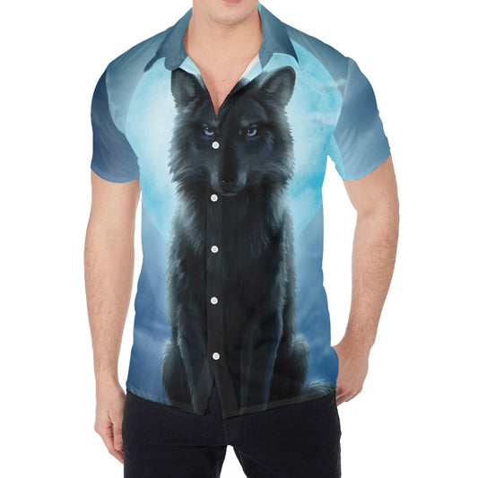 Moonlight Wolf Print Men's Shirt