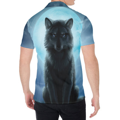 Moonlight Wolf Print Men's Shirt