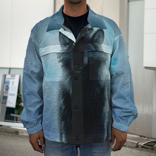 Moonlight Wolf Print Men's Shirt Jacket