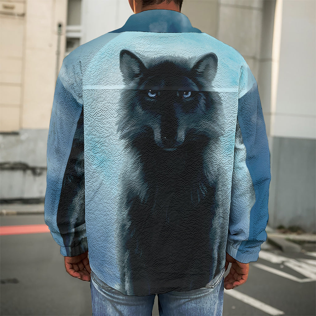 Moonlight Wolf Print Men's Shirt Jacket