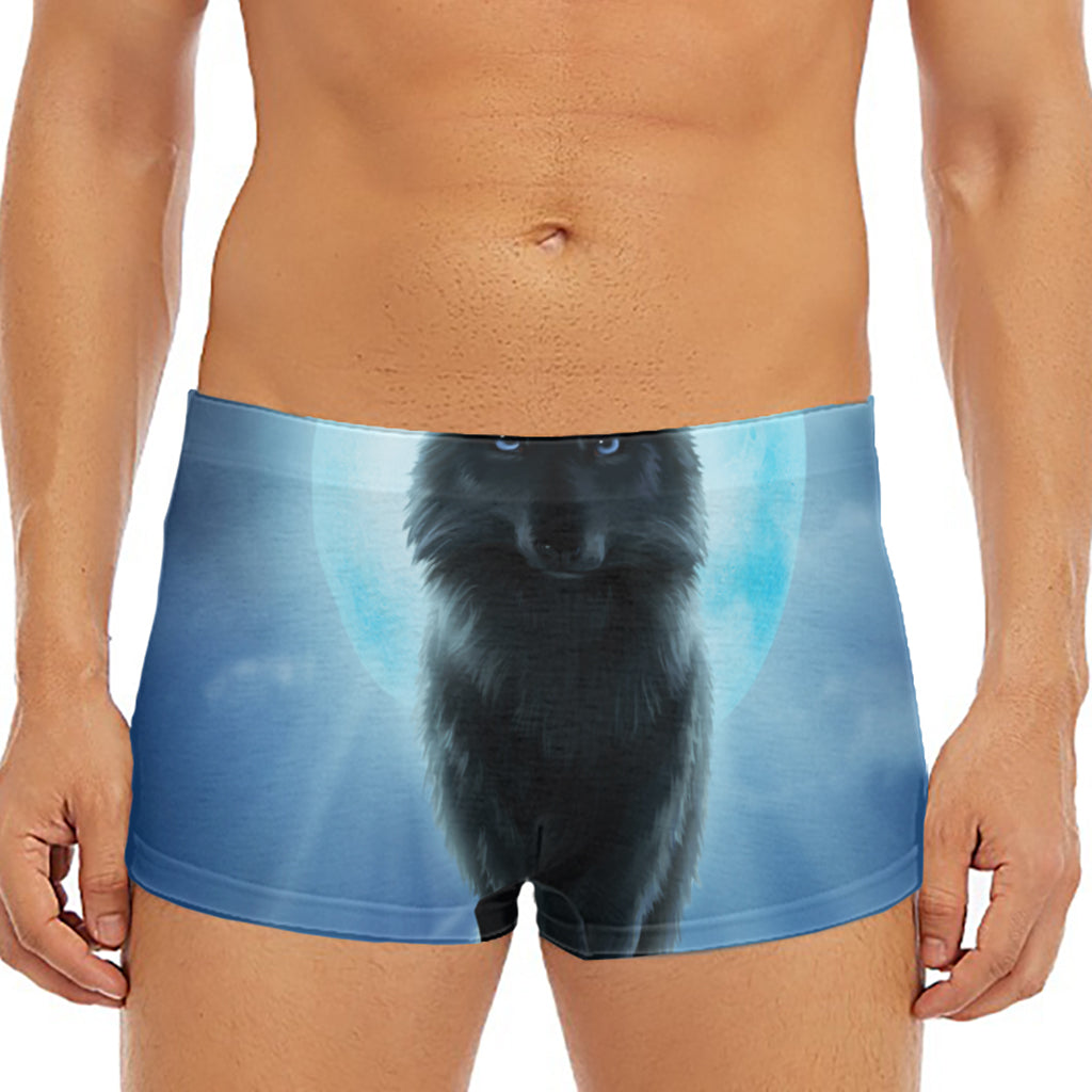 Moonlight Wolf Print Men's Short Boxer Briefs