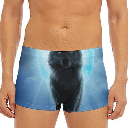 Moonlight Wolf Print Men's Short Boxer Briefs