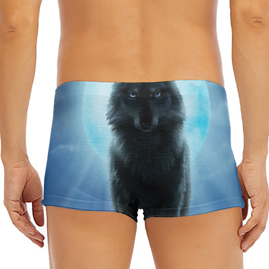 Moonlight Wolf Print Men's Short Boxer Briefs