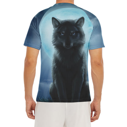 Moonlight Wolf Print Men's Short Sleeve Rash Guard
