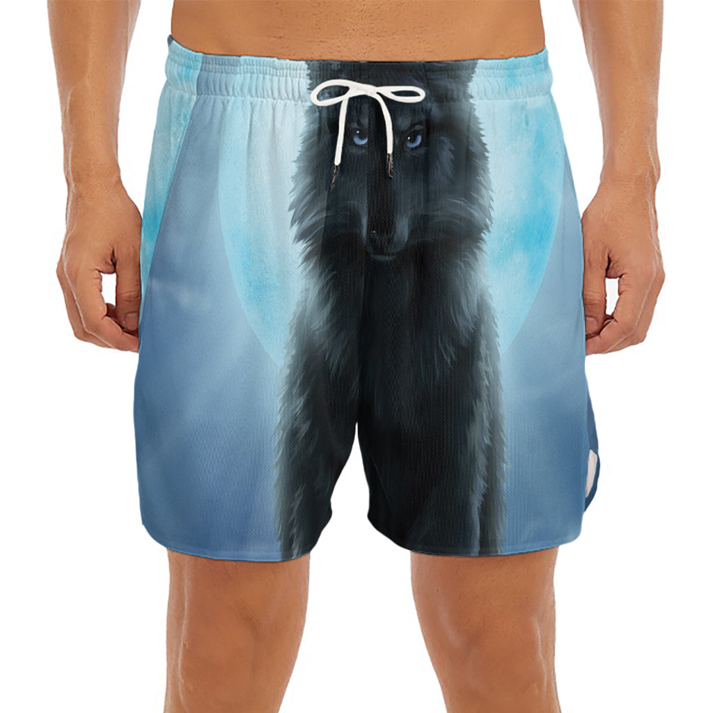 Moonlight Wolf Print Men's Split Running Shorts