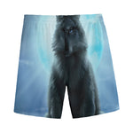 Moonlight Wolf Print Men's Sports Shorts