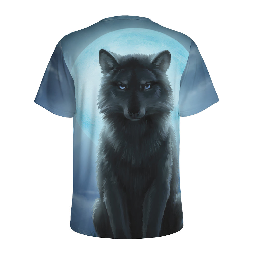 Moonlight Wolf Print Men's Sports T-Shirt