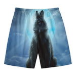 Moonlight Wolf Print Men's Swim Trunks