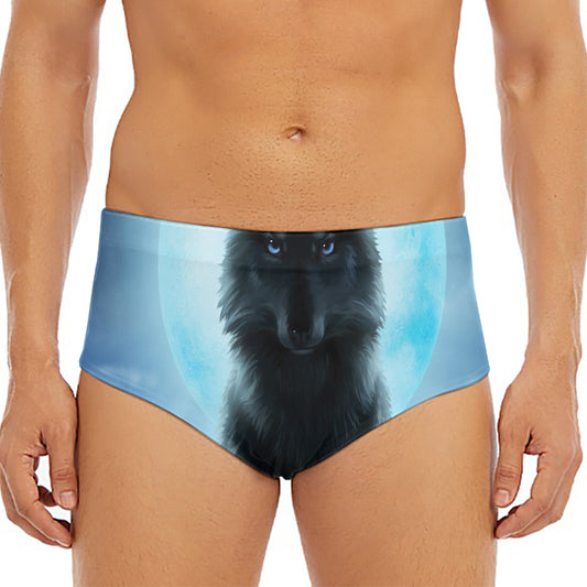 Moonlight Wolf Print Men's Triangle Swim Briefs