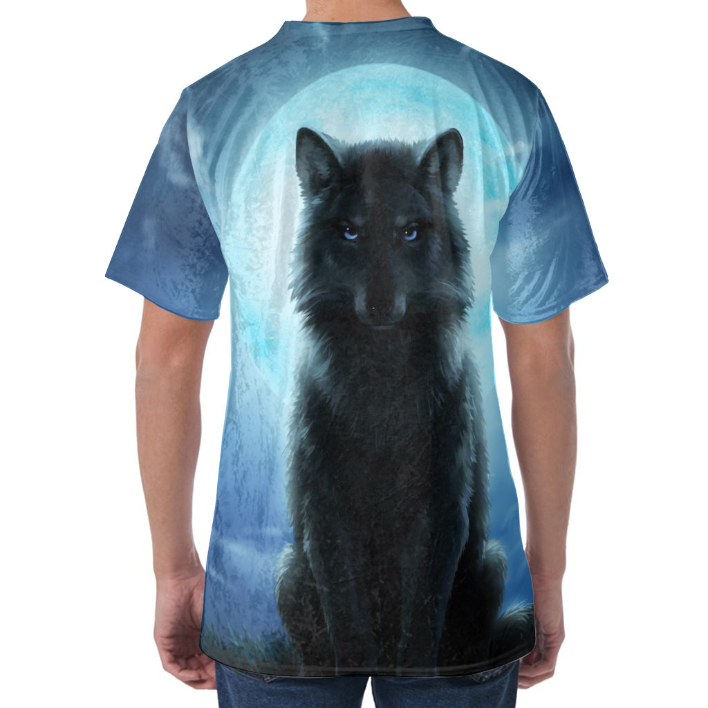 Moonlight Wolf Print Men's Velvet T-Shirt