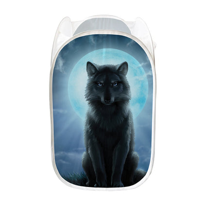 Moonlight Wolf Print Mesh Laundry Hamper