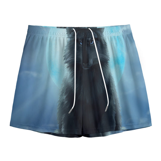 Moonlight Wolf Print Mesh Shorts