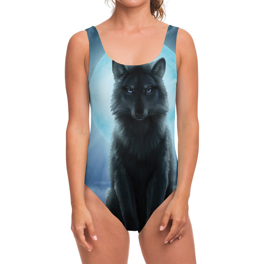 Moonlight Wolf Print One Piece Swimsuit