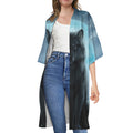 Moonlight Wolf Print Open Front Beach Cover Up