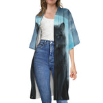 Moonlight Wolf Print Open Front Beach Cover Up