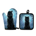 Moonlight Wolf Print Oven Mitt And Pot Holder Set