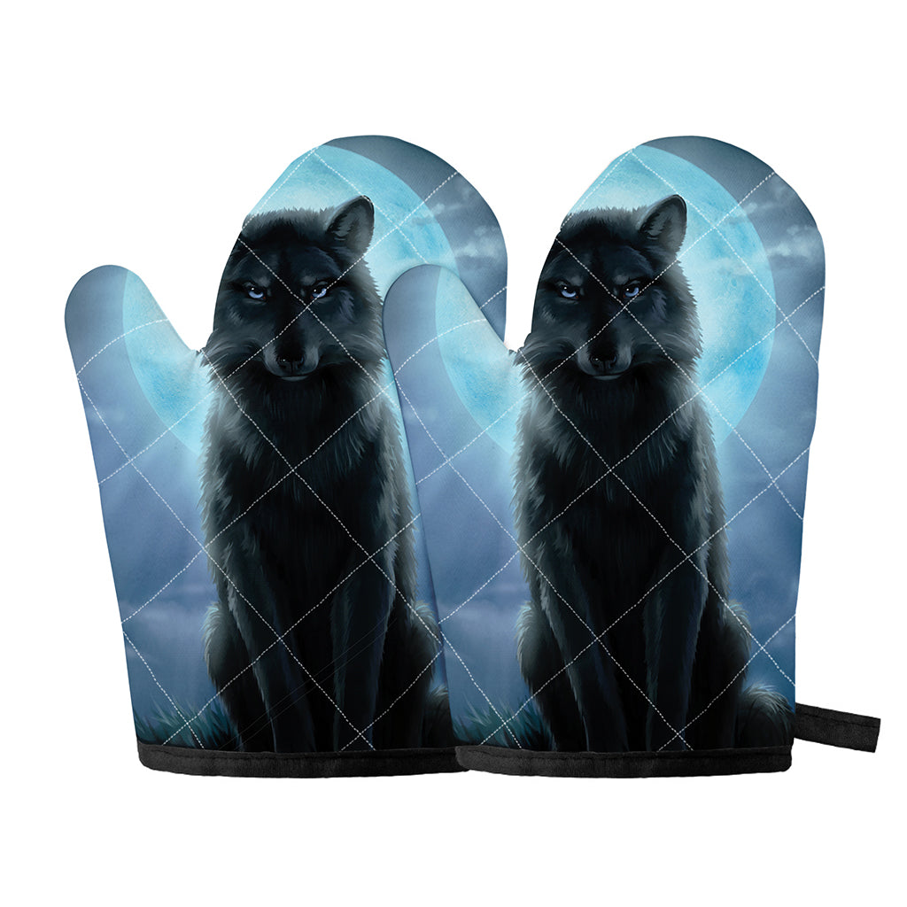 Moonlight Wolf Print Oven Mitts