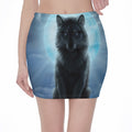 Moonlight Wolf Print Pencil Mini Skirt