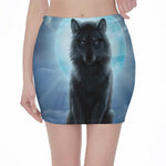 Moonlight Wolf Print Pencil Mini Skirt