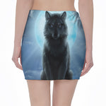 Moonlight Wolf Print Pencil Mini Skirt