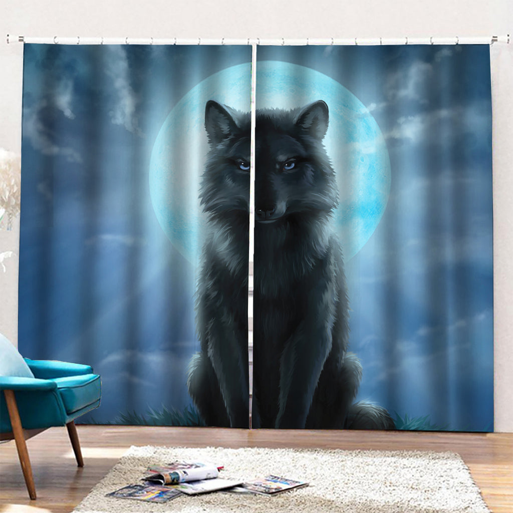Moonlight Wolf Print Pencil Pleat Curtains