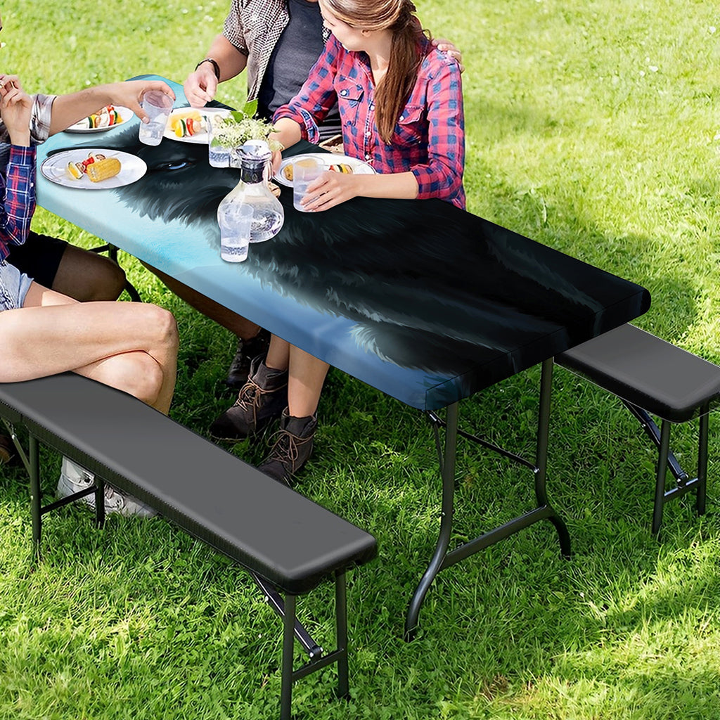 Moonlight Wolf Print Picnic Table Cover