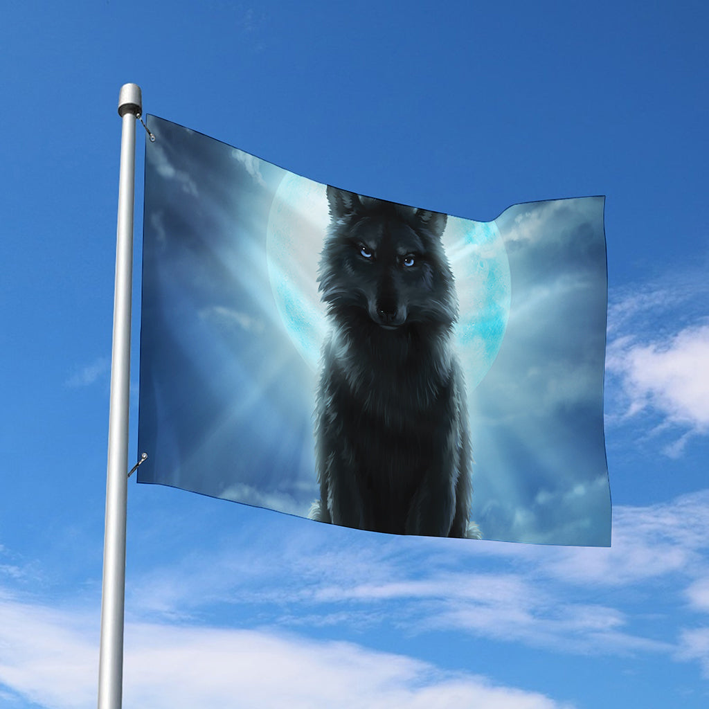 Moonlight Wolf Print Polyester Flag
