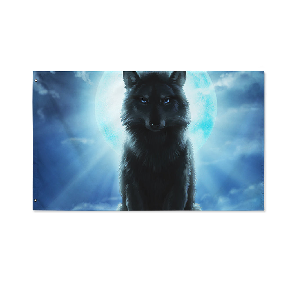 Moonlight Wolf Print Polyester Flag