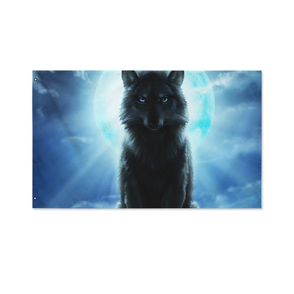 Moonlight Wolf Print Polyester Flag