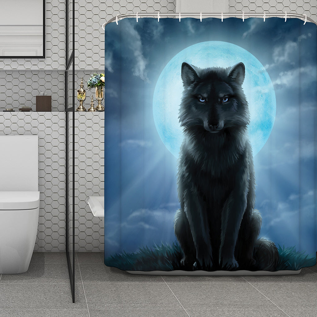 Moonlight Wolf Print Polyester Shower Curtain