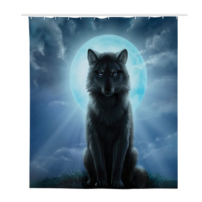 Moonlight Wolf Print Polyester Shower Curtain