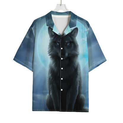 Moonlight Wolf Print Rayon Hawaiian Shirt
