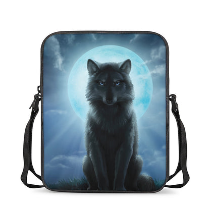 Moonlight Wolf Print Rectangular Crossbody Bag