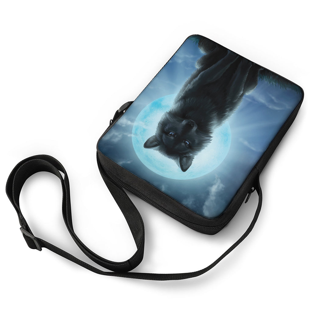 Moonlight Wolf Print Rectangular Crossbody Bag