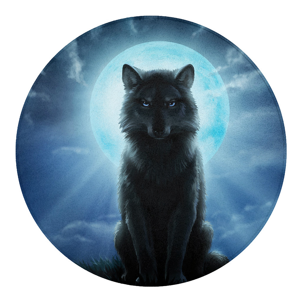 Moonlight Wolf Print Round Blanket