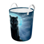 Moonlight Wolf Print Round Laundry Basket