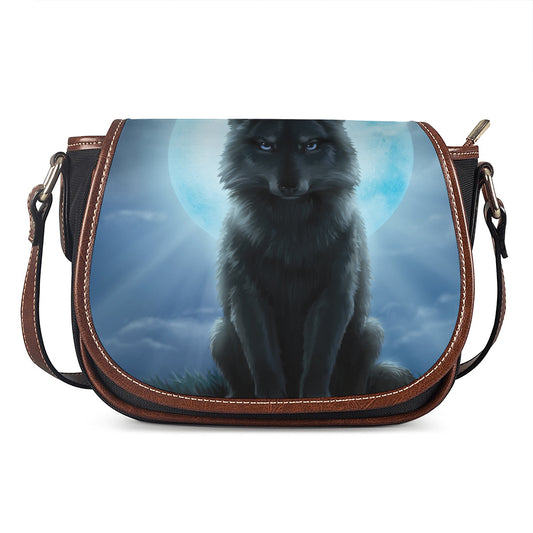 Moonlight Wolf Print Saddle Bag