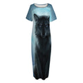 Moonlight Wolf Print Short Sleeve Long Nightdress