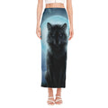 Moonlight Wolf Print Side Slit Maxi Skirt