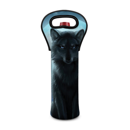 Moonlight Wolf Print Single Neoprene Wine Tote