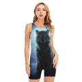 Moonlight Wolf Print Sleeveless One Piece Swimsuit
