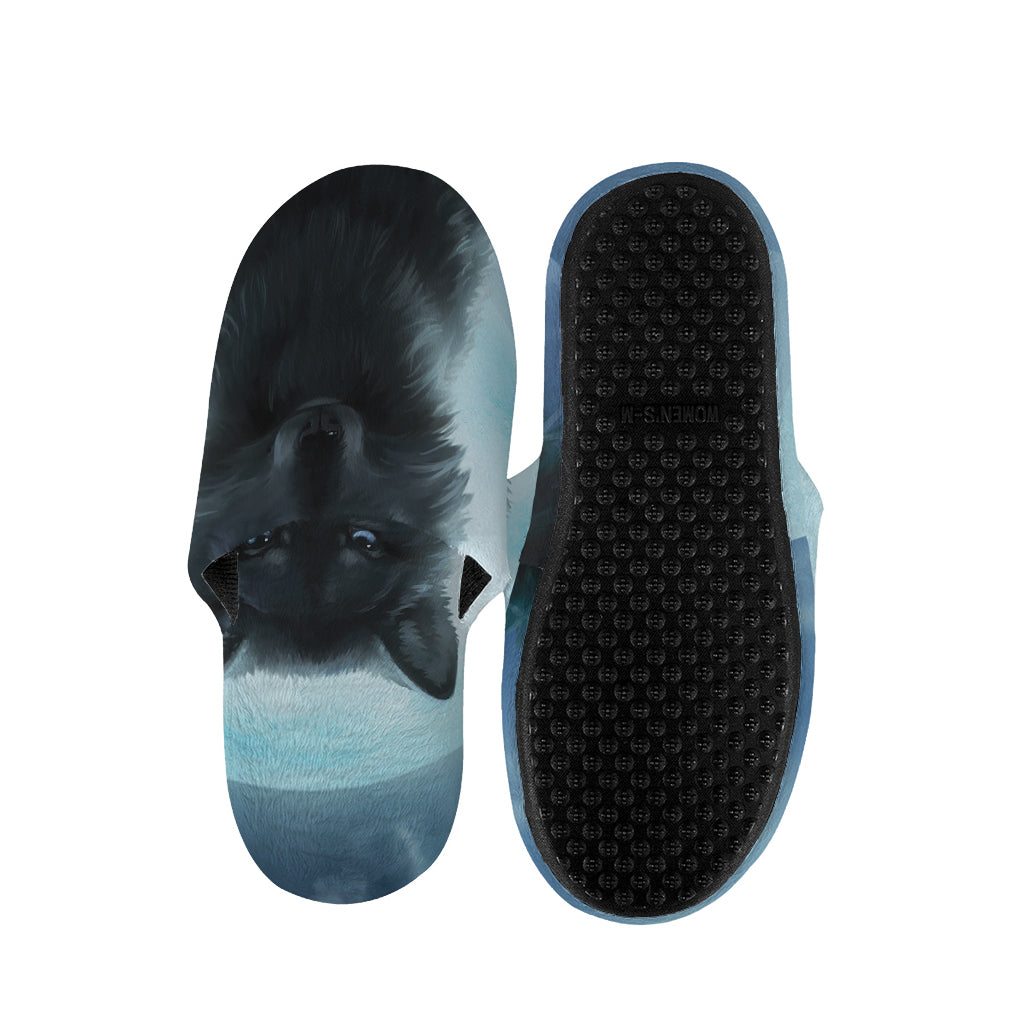 Moonlight Wolf Print Slippers
