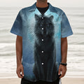 Moonlight Wolf Print Textured Short Sleeve Shirt