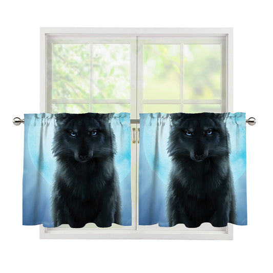 Moonlight Wolf Print Tier Curtains